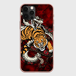 Чехол для iPhone 12 Pro Max Тигр со Змеёй 2022, цвет: 3D-светло-розовый