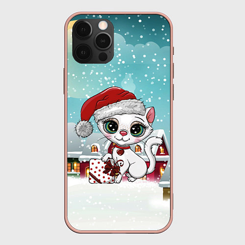 Чехол iPhone 12 Pro Max Милая новогодняя кошечка New Year / 3D-Светло-розовый – фото 1