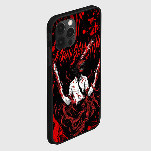 Чехол iPhone 12 Pro Max Человек бензопила в крови Chainsaw Man / 3D-Черный – фото 2