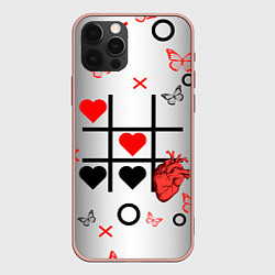 Чехол для iPhone 12 Pro Max Крестики нолики сердцами, цвет: 3D-светло-розовый