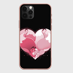 Чехол для iPhone 12 Pro Max Сердце Две Кицуне, цвет: 3D-светло-розовый