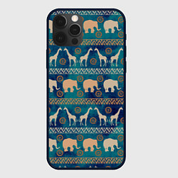 Чехол для iPhone 12 Pro Max Жирафы и слоны, цвет: 3D-черный