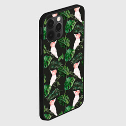 Чехол для iPhone 12 Pro Max Белые попугаи и листья, цвет: 3D-черный — фото 2