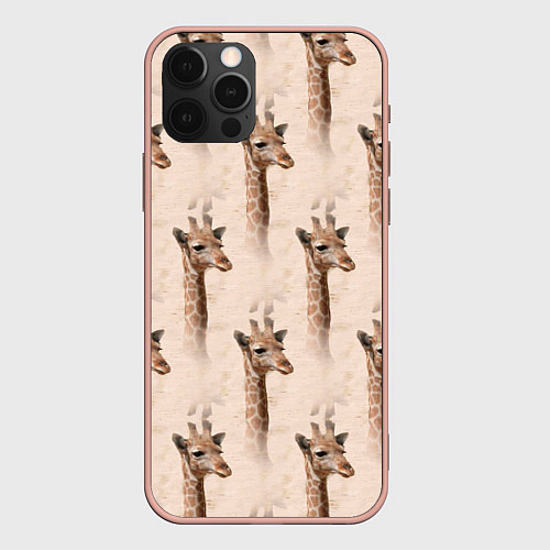 Чехол iPhone 12 Pro Max Голова жирафа паттерн / 3D-Светло-розовый – фото 1