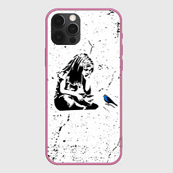 Чехол для iPhone 12 Pro Max Banksy - Бэнкси девочка с птицей, цвет: 3D-малиновый