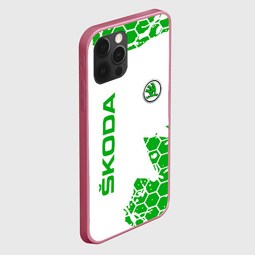 Чехол iPhone 12 Pro Max SKODA Логотип СОТЫ / 3D-Малиновый – фото 2