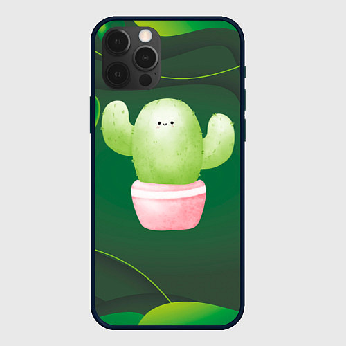Чехол iPhone 12 Pro Max Зеленый милый кактус / 3D-Черный – фото 1