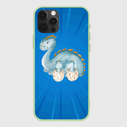 Чехол для iPhone 12 Pro Max Мама-динозавр с детенышами, цвет: 3D-салатовый