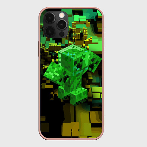 Чехол iPhone 12 Pro Max Minecraft Creeper Mob / 3D-Светло-розовый – фото 1