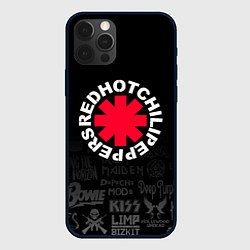 Чехол для iPhone 12 Pro Max Red Hot Chili Peppers Логотипы рок групп, цвет: 3D-черный