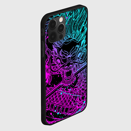 Чехол iPhone 12 Pro Max НЕОНОВЫЕ ДРАКОНЫ NEON DRAGON БРЫЗГИ КРАСОК / 3D-Черный – фото 2