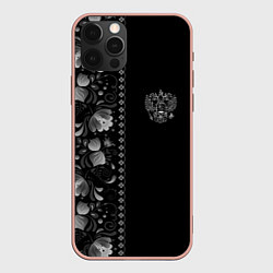 Чехол для iPhone 12 Pro Max ГЖЕЛЬ RUSSIA ЧБ, цвет: 3D-светло-розовый