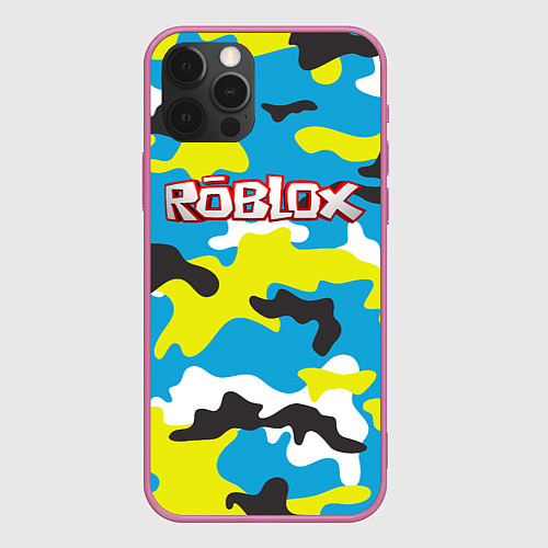 Чехол iPhone 12 Pro Max Roblox Камуфляж Небесно-Синий / 3D-Малиновый – фото 1