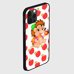 Чехол для iPhone 12 Pro Max Веселый Ежик с Яблоком, цвет: 3D-черный — фото 2