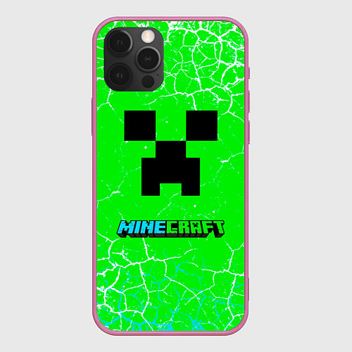 Чехол iPhone 12 Pro Max Minecraft зеленый фон / 3D-Малиновый – фото 1