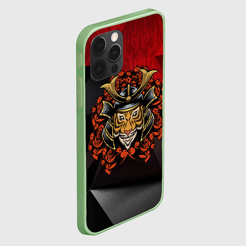 Чехол iPhone 12 Pro Max Тигр - самурай / 3D-Салатовый – фото 2