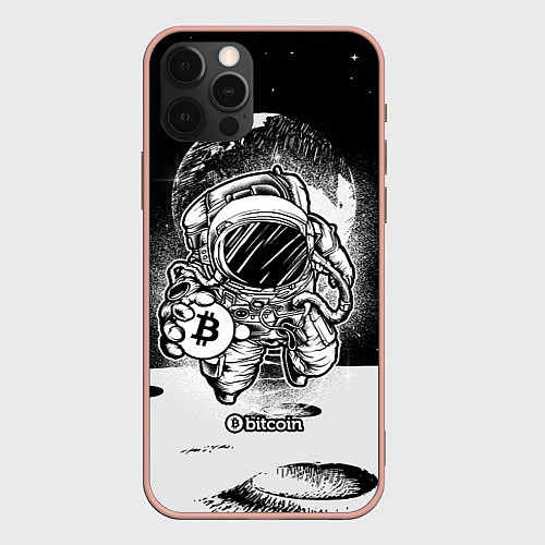 Чехол iPhone 12 Pro Max Космонавт с биткоином / 3D-Светло-розовый – фото 1
