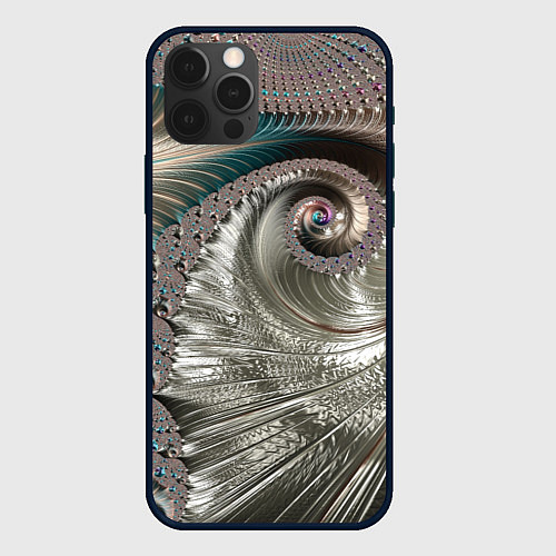 Чехол iPhone 12 Pro Max Fractal pattern Spiral Серебристый фрактал спираль / 3D-Черный – фото 1