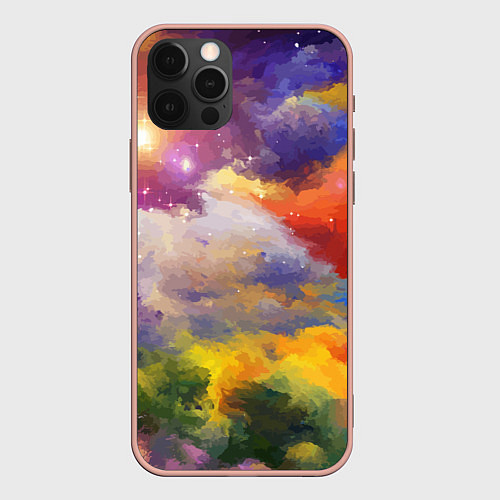 Чехол iPhone 12 Pro Max Красочный горный пейзаж Грузия Colorful mountain l / 3D-Светло-розовый – фото 1