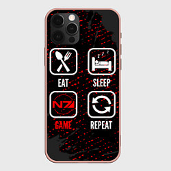 Чехол для iPhone 12 Pro Max Eat, Sleep, Mass Effect, Repeat, цвет: 3D-светло-розовый