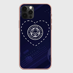 Чехол для iPhone 12 Pro Max Лого Leicester City в сердечке на фоне мячей, цвет: 3D-светло-розовый