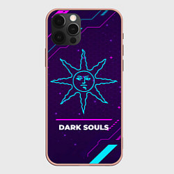 Чехол для iPhone 12 Pro Max Символ Dark Souls Sun в неоновых цветах на темном, цвет: 3D-светло-розовый