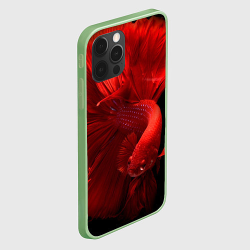 Чехол iPhone 12 Pro Max Бойцовская-рыбка / 3D-Салатовый – фото 2