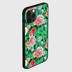 Чехол для iPhone 12 Pro Max Нежные розы на изумрудном фоне, цвет: 3D-черный — фото 2