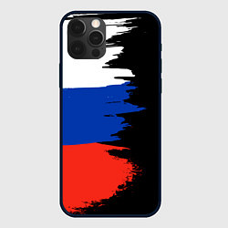 Чехол для iPhone 12 Pro Max Российский триколор на темном фоне, цвет: 3D-черный