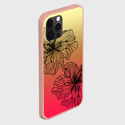 Чехол для iPhone 12 Pro Max Черные абстрактные цветы на красно-желтом градиент, цвет: 3D-светло-розовый — фото 2