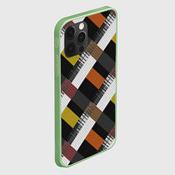 Чехол для iPhone 12 Pro Max Коричнево-горчичный с серым полосатый пэчворк, цвет: 3D-салатовый — фото 2