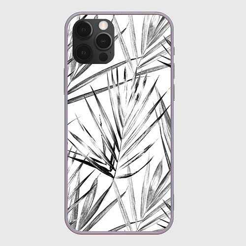 Чехол iPhone 12 Pro Max Монохромные Листья Пальм / 3D-Серый – фото 1