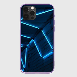 Чехол iPhone 12 Pro Max Неоновые лампы и кирпичный эффект - Голубой
