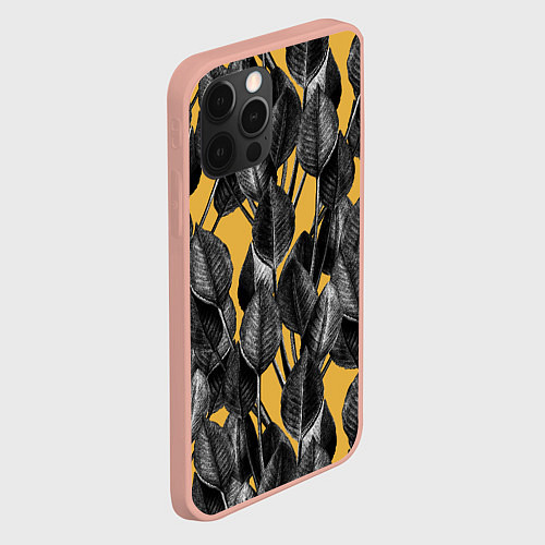 Чехол iPhone 12 Pro Max Летние Листья На Оранжевом Цвете / 3D-Светло-розовый – фото 2