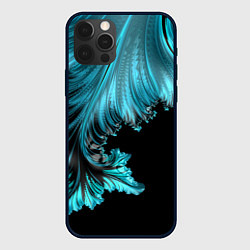 Чехол для iPhone 12 Pro Max Черный с голубым неоновый фрактал Ледяная абстракц, цвет: 3D-черный