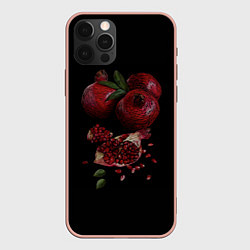 Чехол для iPhone 12 Pro Max Сочные гранаты на черном фоне, цвет: 3D-светло-розовый
