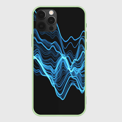 Чехол iPhone 12 Pro Max Синие волны-молнии / 3D-Салатовый – фото 1