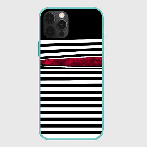 Чехол iPhone 12 Pro Max Полосатый современный черно-белый с красной вставк / 3D-Мятный – фото 1