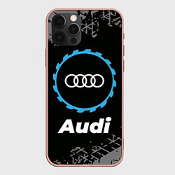 Чехол для iPhone 12 Pro Max Audi в стиле Top Gear со следами шин на фоне, цвет: 3D-светло-розовый