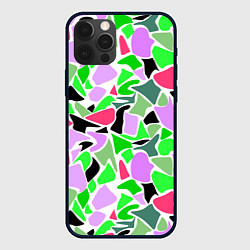 Чехол для iPhone 12 Pro Max Abstract pattern green pink spots, цвет: 3D-черный