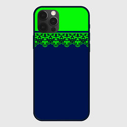 Чехол для iPhone 12 Pro Max Green Lace Зеленое кружево на темном синем фоне, цвет: 3D-черный