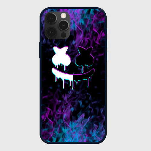 Чехол iPhone 12 Pro Max Marshmello neon пламя / 3D-Черный – фото 1