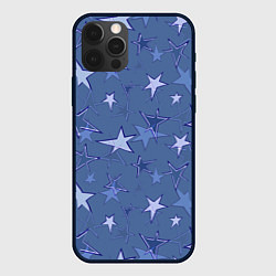 Чехол для iPhone 12 Pro Max Gray-Blue Star Pattern, цвет: 3D-черный