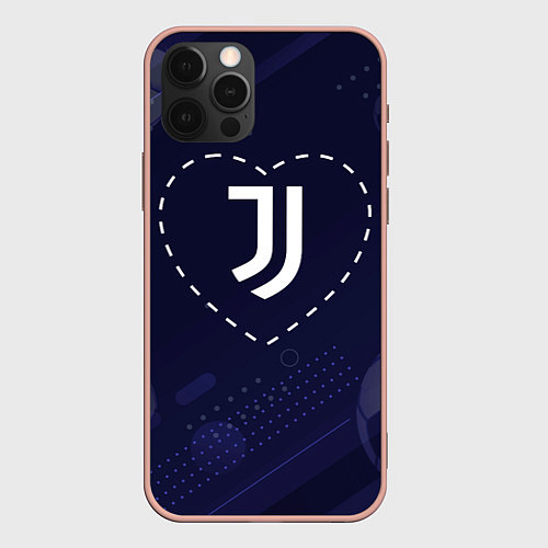 Чехол iPhone 12 Pro Max Лого Juventus в сердечке на фоне мячей / 3D-Светло-розовый – фото 1