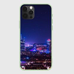 Чехол для iPhone 12 Pro Max Неоновый ночной город - Фиолетовый, цвет: 3D-салатовый