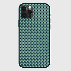 Чехол для iPhone 12 Pro Max Мелкий бирюзовый клетчатый узор, цвет: 3D-черный
