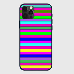 Чехол для iPhone 12 Pro Max Multicolored neon bright stripes, цвет: 3D-черный