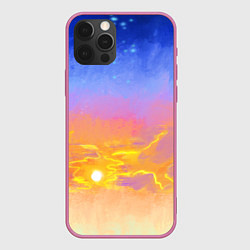 Чехол для iPhone 12 Pro Max Закатное небо и звезды, цвет: 3D-малиновый
