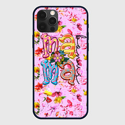Чехол для iPhone 12 Pro Max Слово МАМА в цветочках, цвет: 3D-черный