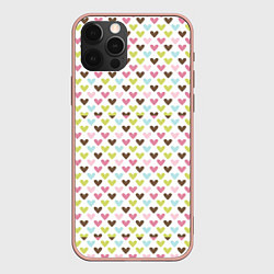 Чехол для iPhone 12 Pro Max Разноцветные светлые сердечки, цвет: 3D-светло-розовый